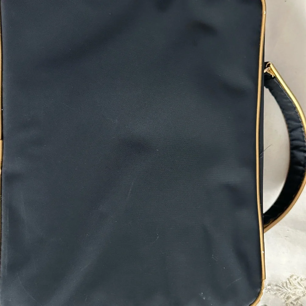 Black Quilted Makeup Bag with Gold Accents